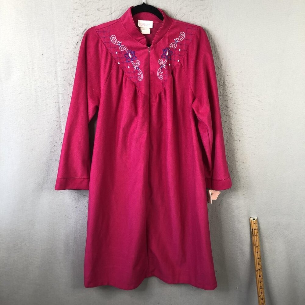 Vintage Carriage Court Robe Womens Medium Magenta Zip Front Housecoat USA 90s